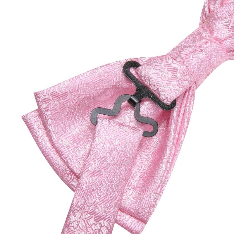 Dubulle Mens Pink Paisley Floral Bowtie Set Pre-tied Bowtie for Men and Pocket Square Set Wedding Business - Image 5
